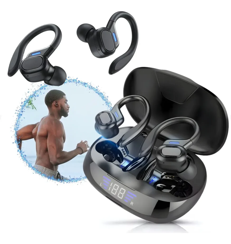 Fone de Ouvido Bluetooth 5.3 Tws Sem Fio Esportivo Compatível Com iPhone Samsung Xiaomi Lenovo Motorola xt80 Com Gancho Premium KAPBOM Preto