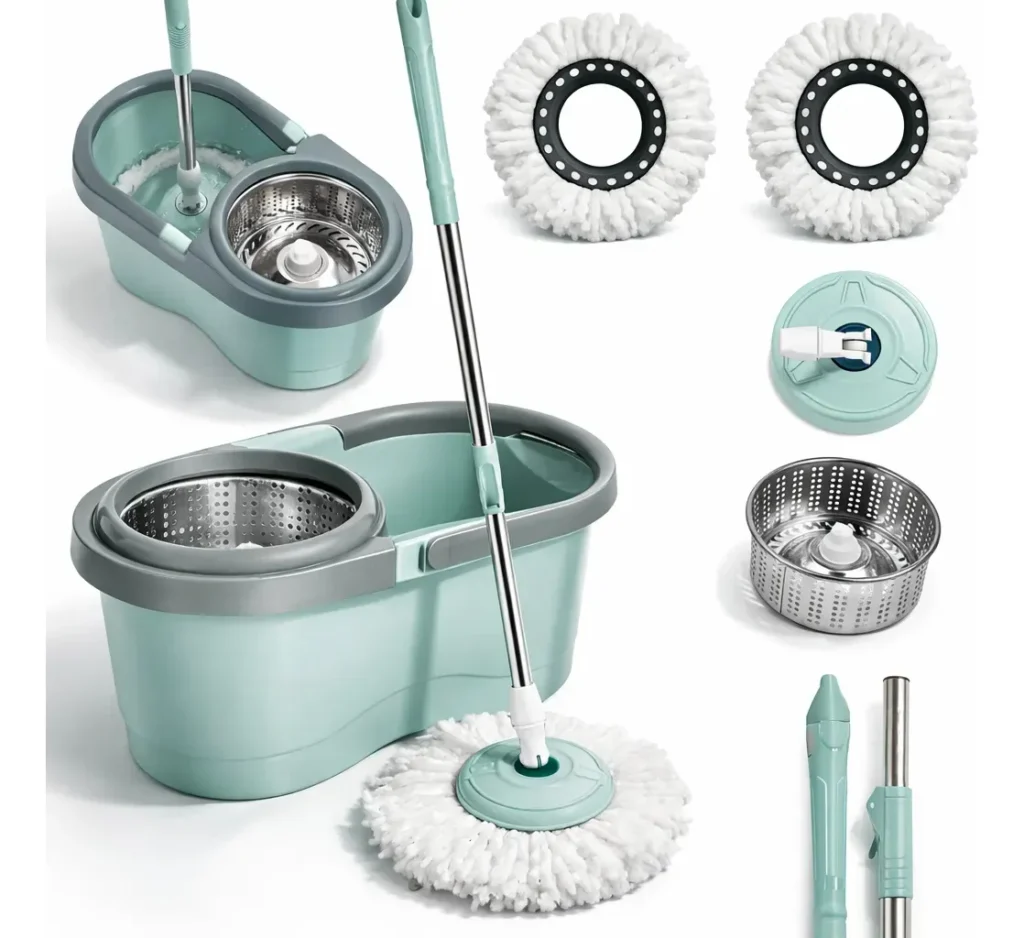 Mop Giratório 8l Rodinhas Esfregão 130cm Cesto Inox C/ Refil