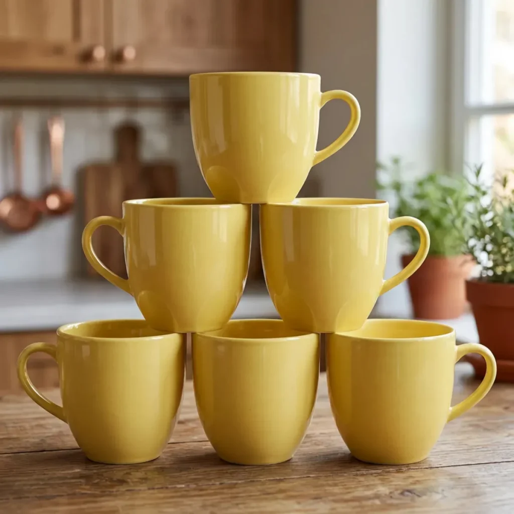 Jogo 6 Xicara Café Chá Porcelana 170ml Cor Amarelo