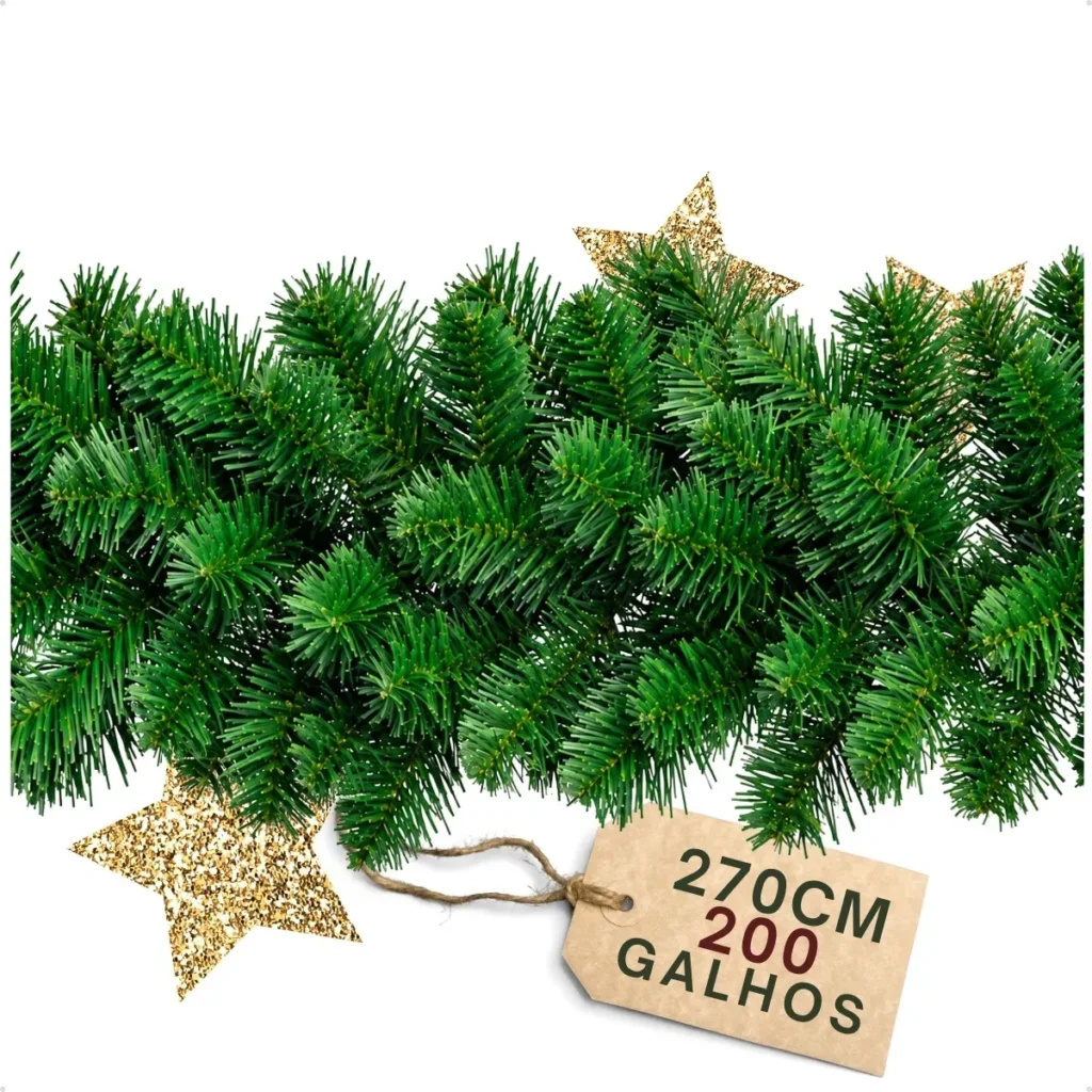 Festão Aramado 200 Galhos Grosso Com 2,70 Metros De Natal Marca EX Decor
