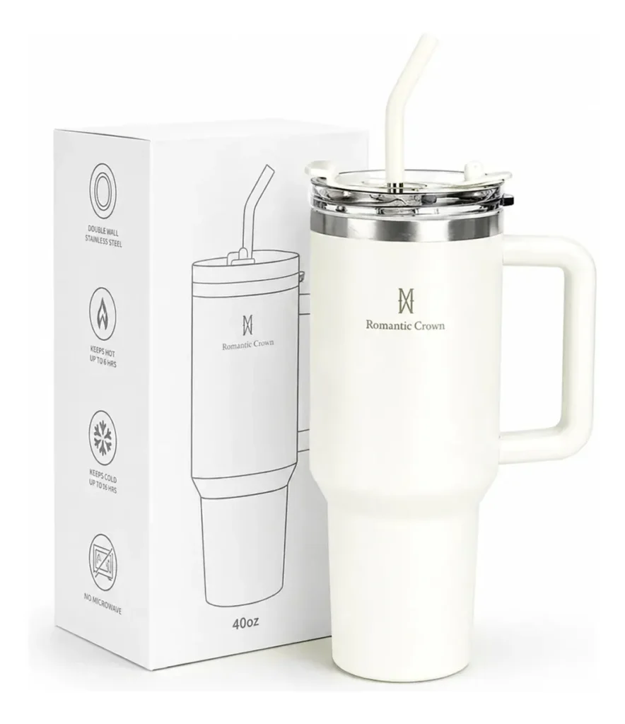 Copo Térmico Gigante 1,2l Inox Com Tampa E Inox Canudo Cor Branco Cor Pura / Material Fosco