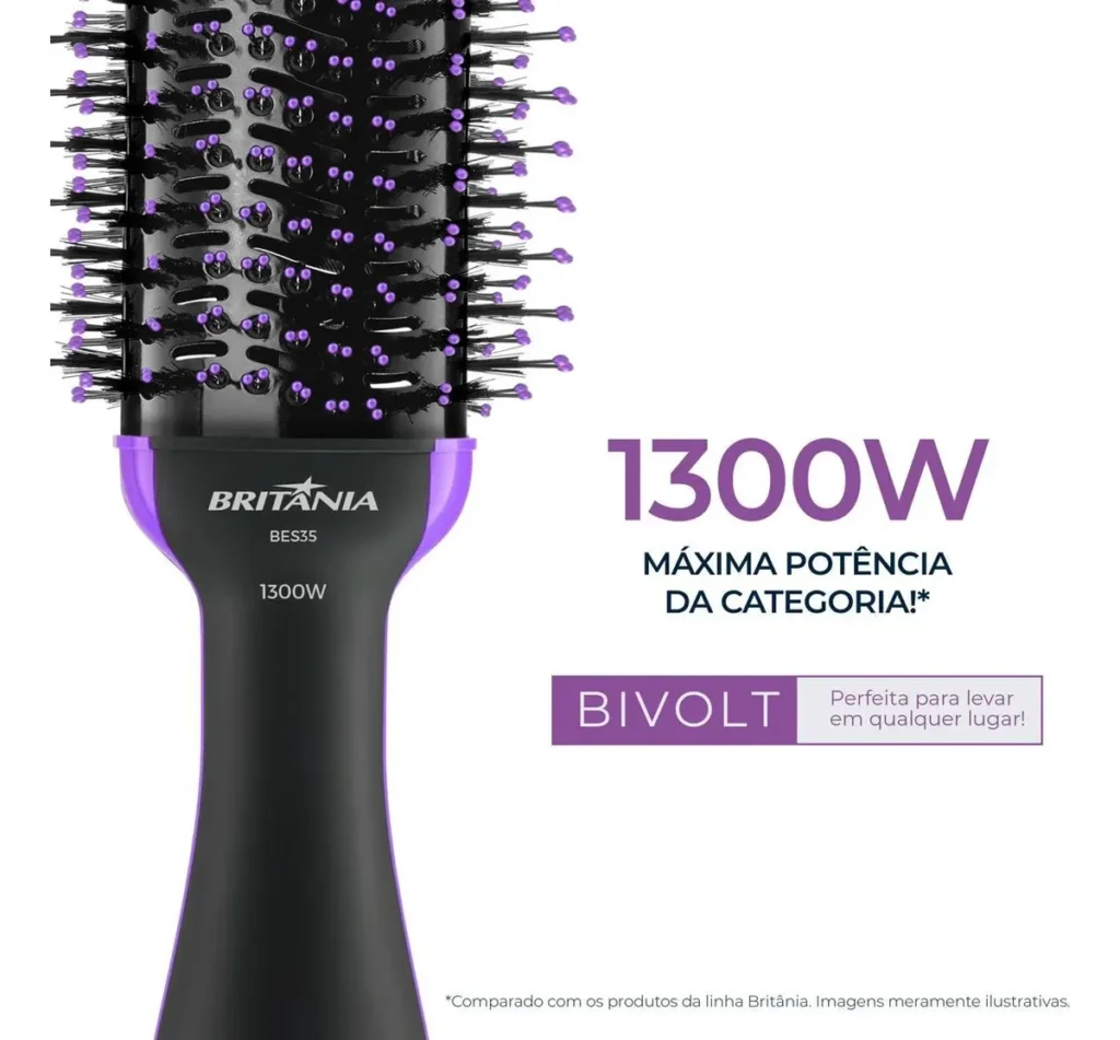 Escova Secadora Britânia BES35 Nanocerâmica 1300W Bivolt Alisadora Modeladora Secador 4 em 1 Alta Potência