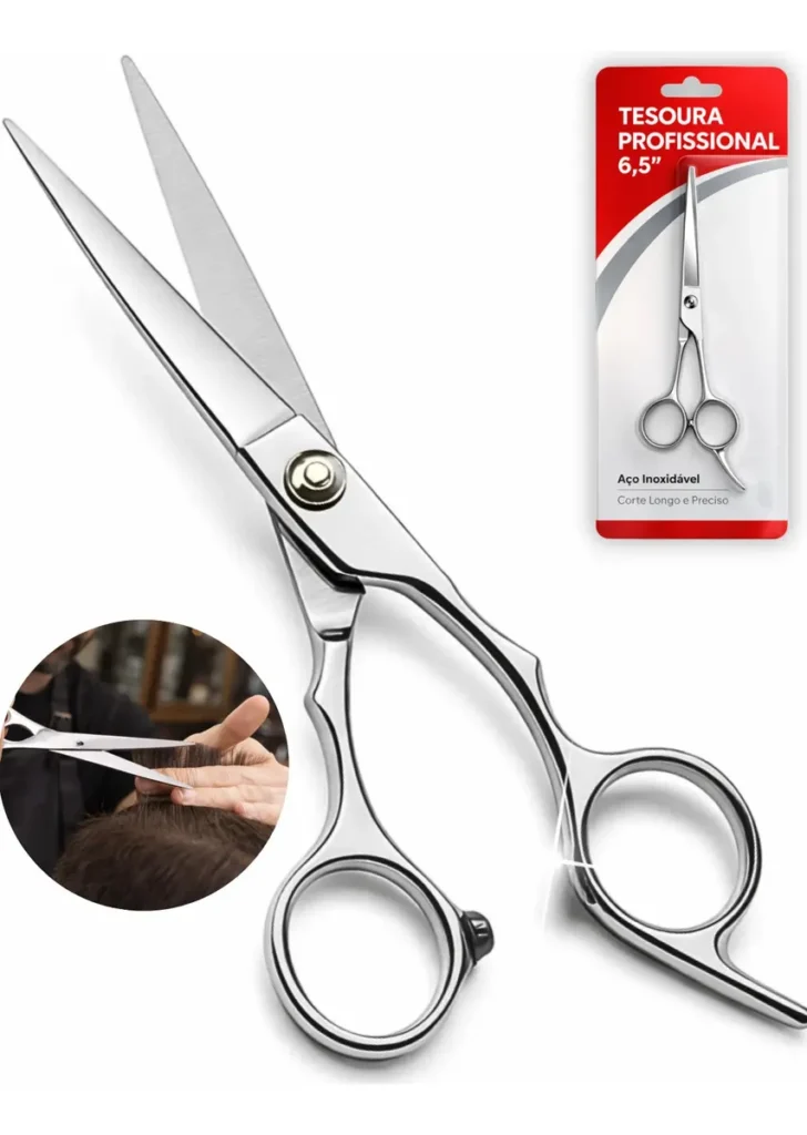 Tesoura Aço Inox Profissional Barbearia Fio Laser Cabelo 6.5