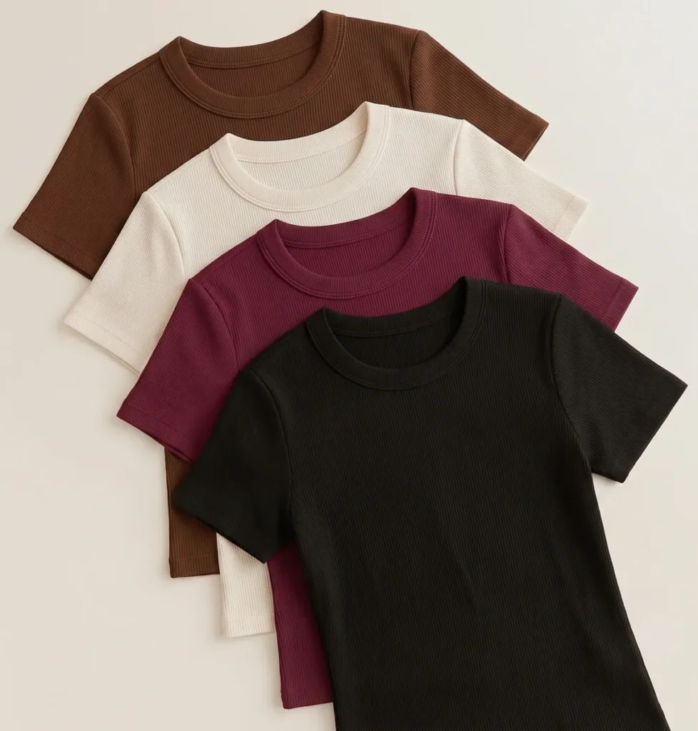 Kit 4 Blusa Feminina Ribana Canelado Estilosa Básica Baby Te Multicolorido M