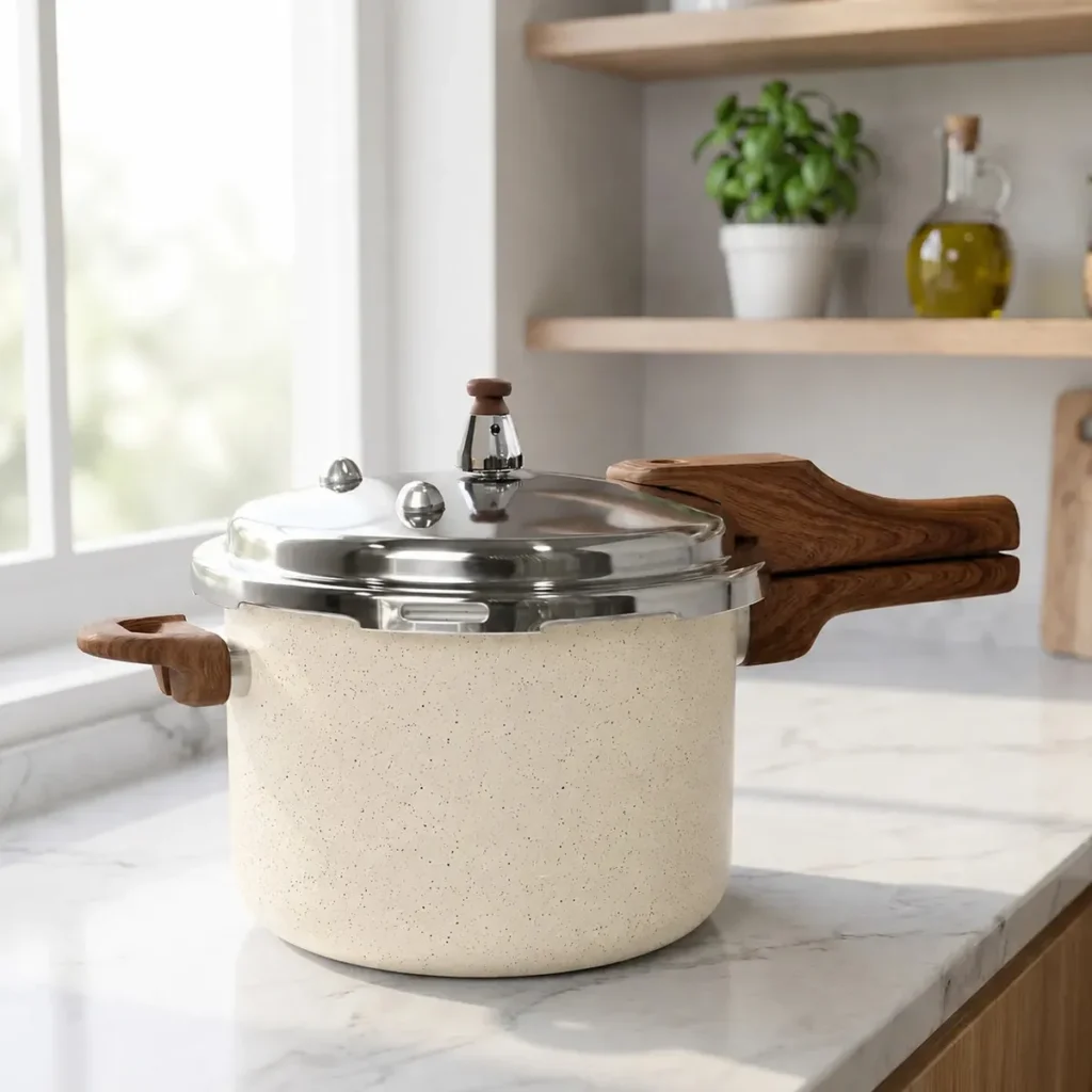Panela Pressão 4,2l Indução Cerâmica 4 Válvulas Segurança Cor Branco Creme