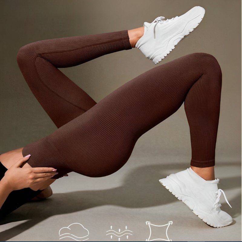 Calça Legging Canelada de Cintura Alta Sem Costura para Academia Feminina